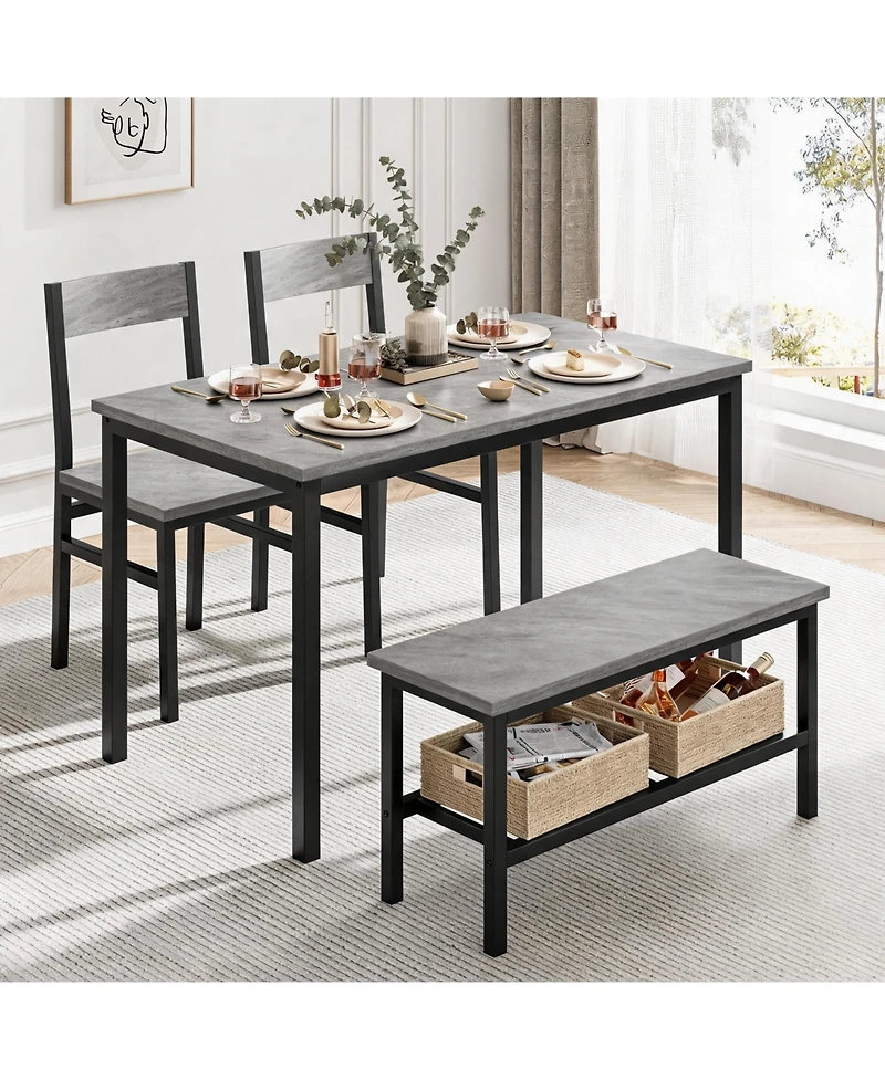 homfan Modern Space Saving Dining Table Set for 4 Kitchen Table with Chairs and Bench Compact Metal Frame, Storage Rack Ideal for Apartment