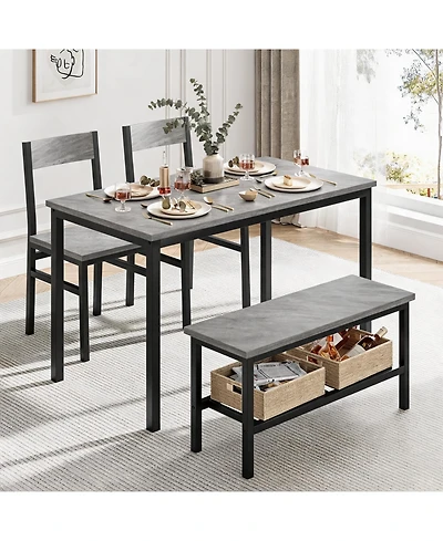 homfan Modern Space Saving Dining Table Set for 4 Kitchen Table with Chairs and Bench Compact Metal Frame, Storage Rack Ideal for Apartment