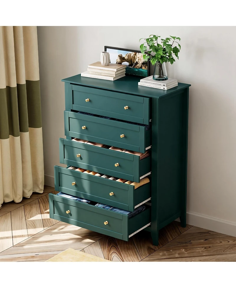 homfan Modern 5 Drawer Dresser for Bedroom, Tall Wooden Chest Organizer with Deep Storage Drawers and Metal Knobs, Perfect for Entryway