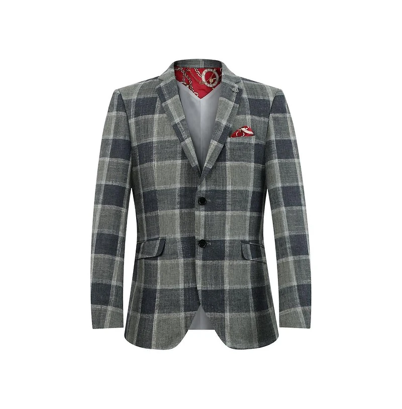 Elie Balleh Men's Slim Fit Big Plaid Sports Blazer