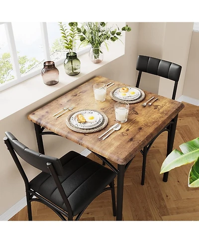 homfan Compact 3 Piece Dining Table Set for 2 Square Table with Upholstered Chairs, Metal and Wood Construction for Small Spaces Apartments Studios