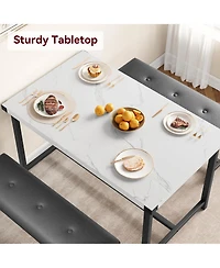 homfan 4 Person Dining Table Set with 2 Upholstered Benches Rectangular Kitchen Table for Small Apartments, Modern Dining Bench Set for 4