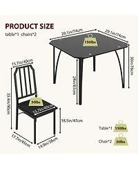 homfan Dining Table Set for 2 Square Compact Bistro Table with Upholstered Chairs, Glass Breakfast Nook Set for Small Space Apartment