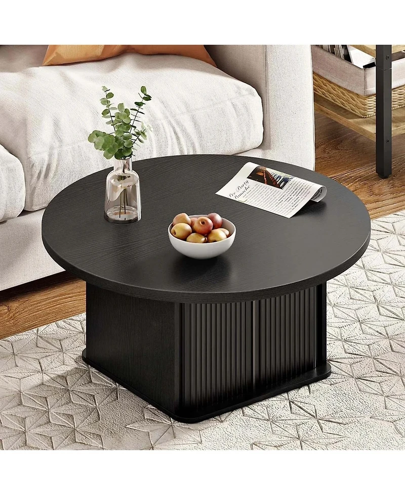 Slickblue Modern Round Coffee Table with Sliding Doors for Living Room or Office
