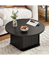 Slickblue Modern Round Coffee Table with Sliding Doors for Living Room or Office