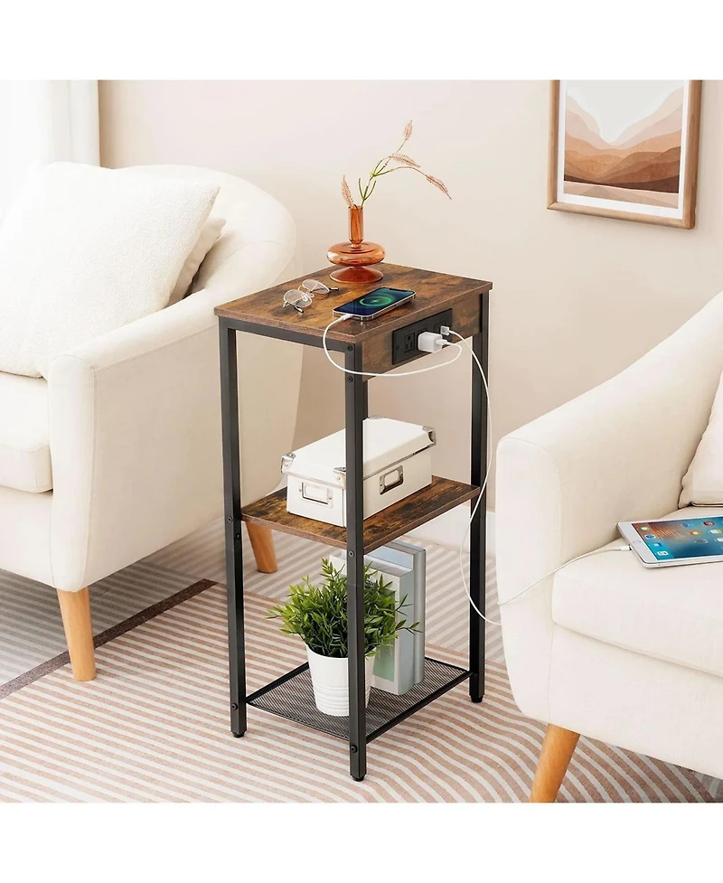 Slickblue 3-Tier Accent Side Table with Built-In Charging Station and Storage