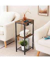 Slickblue 3-Tier Accent Side Table with Built-In Charging Station and Storage
