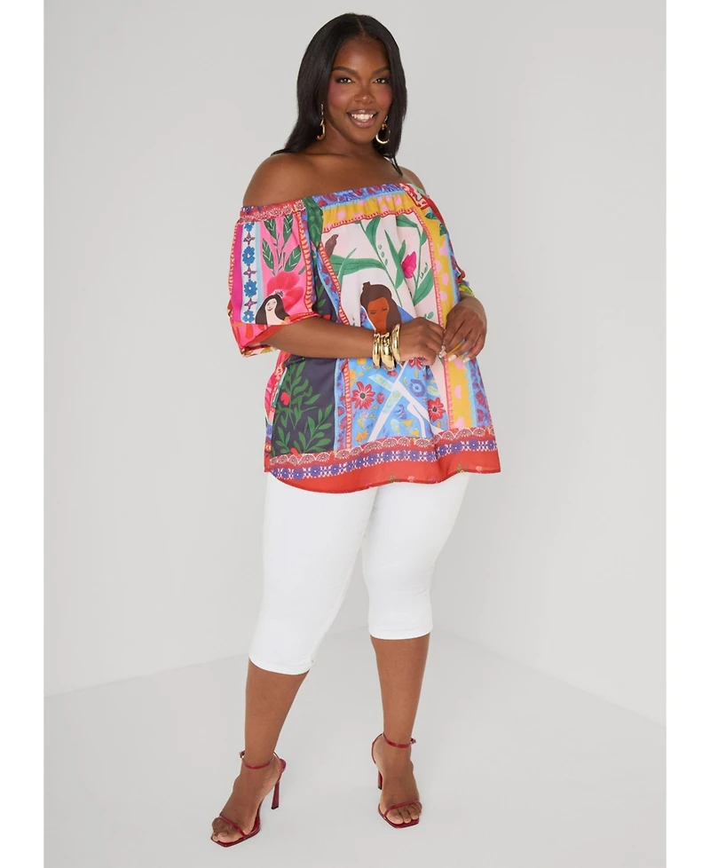 Ashley Stewart Women's Off the Shoulder Printed Blouse