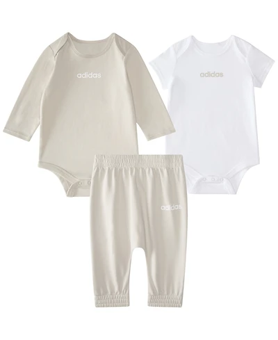 adidas Baby Boys 3-Piece Printed Long Sleeve Bodysuit, Short Bodysuit and Pants Set