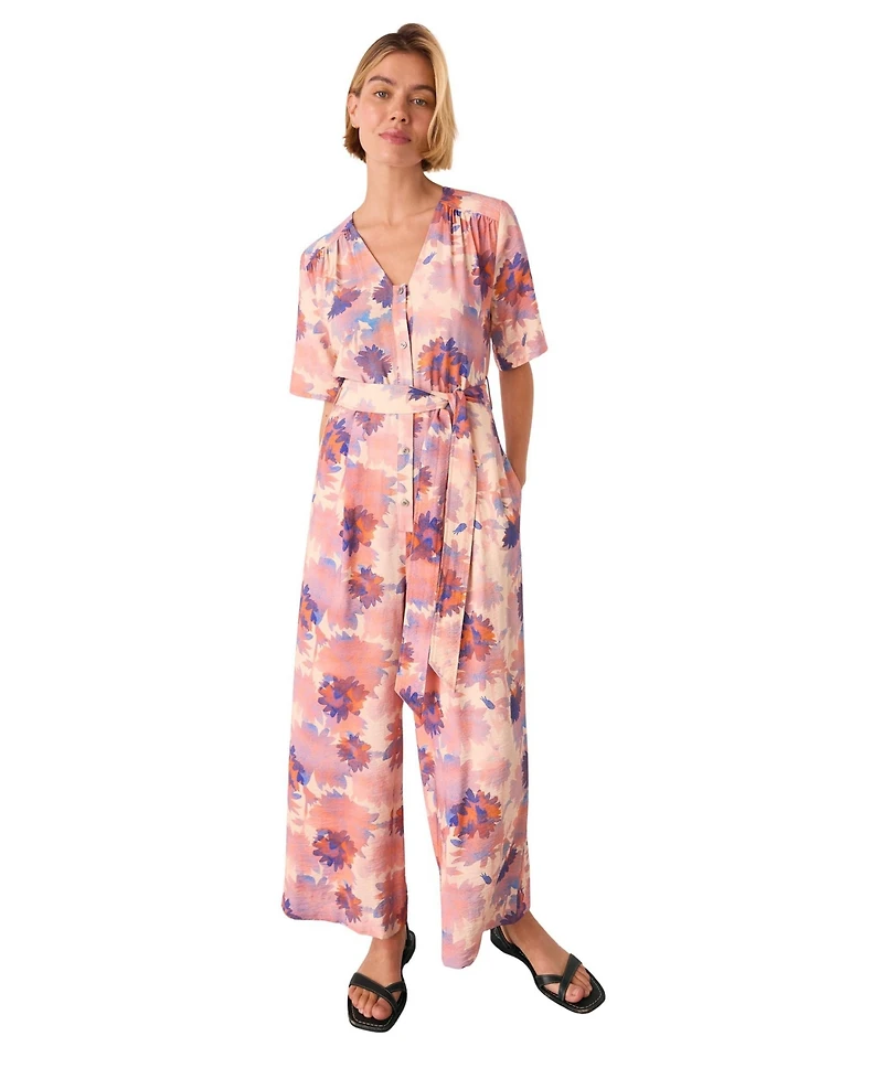Whistles Women's Floral Button Front Cropped Jumpsuit