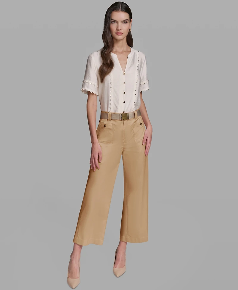 Karl Lagerfeld Paris Women's Mid-Rise Belted Cropped Pants
