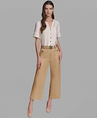 Karl Lagerfeld Paris Women's Mid-Rise Belted Cropped Pants