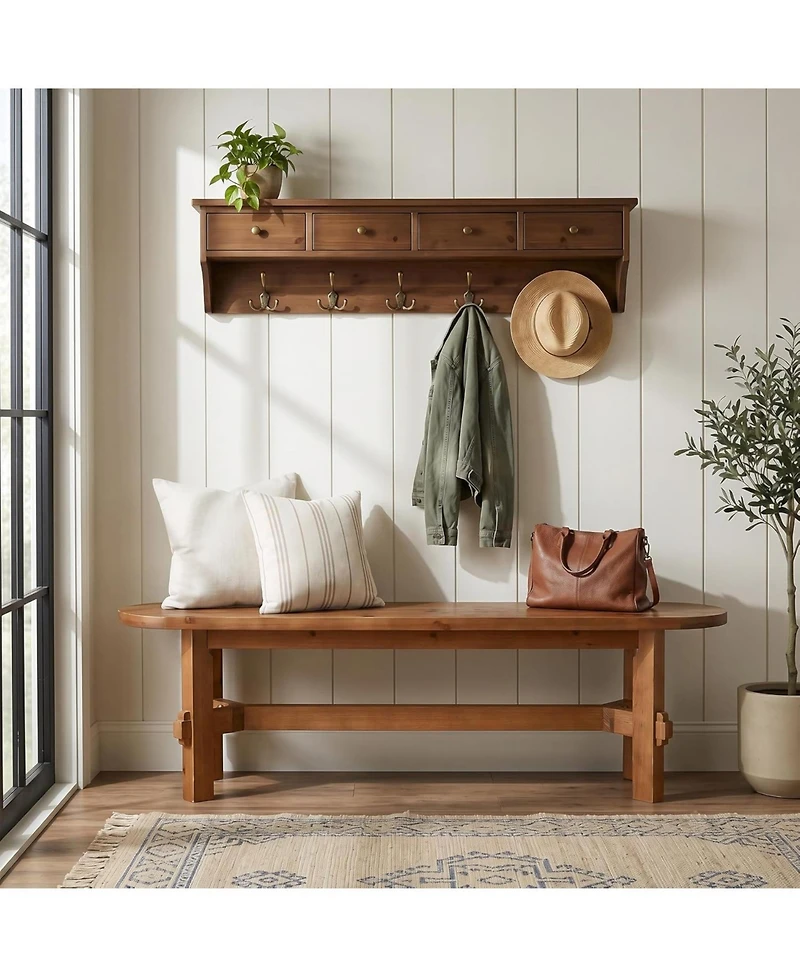 Tribesigns Solid Wood Entryway Bench, 55" Wooden Shoe Storage Bench, Farmhouse Rustic Indoor Bench for Dining Table, End of Bed