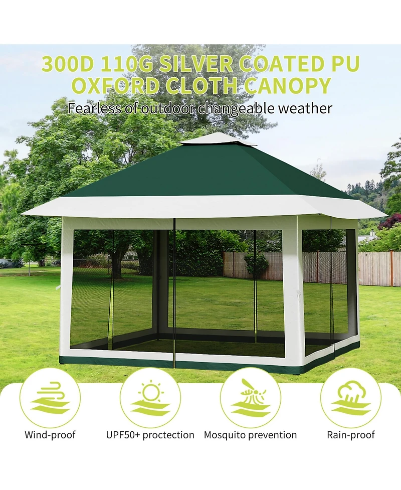 homfan 12 x 12 Feet Cantilevered Folding Shelter With Roll-Up Eaves And Mesh Sidewalls, Pop-Up Patio Canopy For Backyard