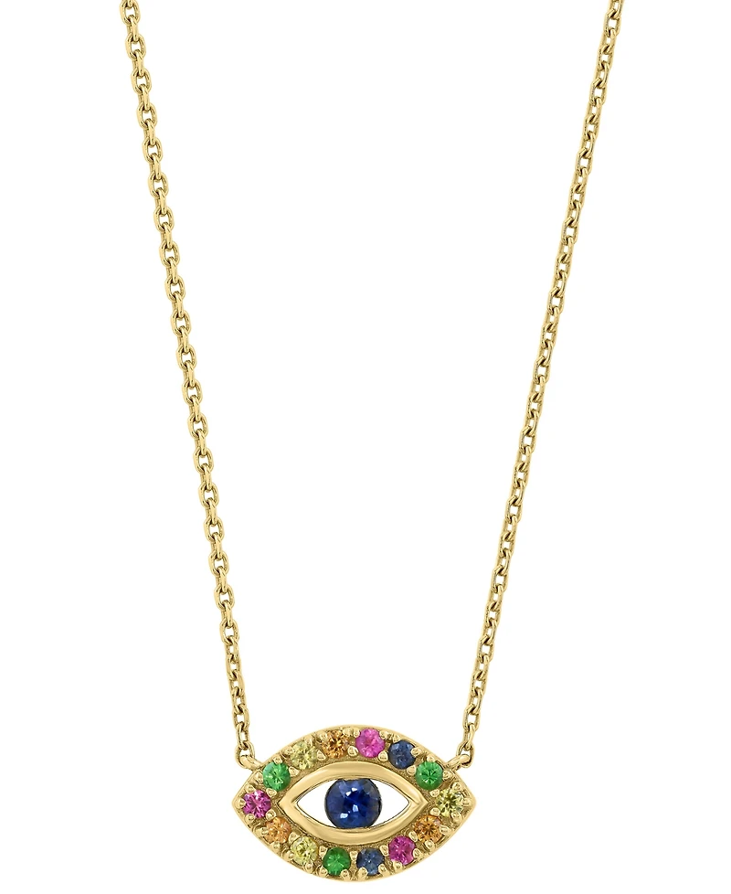 Effy Collection Multi-Sapphire (7/15 ct. t.w.) & Tsavorite (1/20 ct. t.w.) Pendant Necklace in 14k Yellow Gold