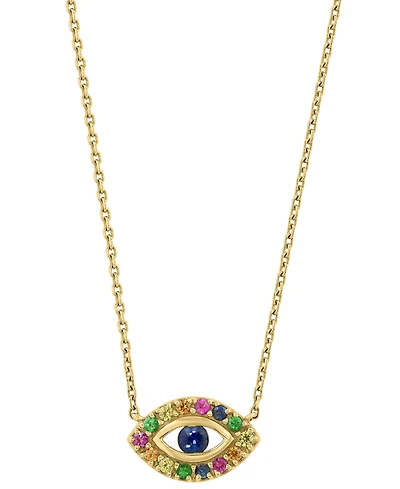 Effy Collection Multi-Sapphire (7/15 ct. t.w.) & Tsavorite (1/20 ct. t.w.) Pendant Necklace in 14k Yellow Gold