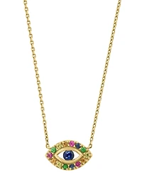 Effy Collection Multi-Sapphire (7/15 ct. t.w.) & Tsavorite (1/20 ct. t.w.) Pendant Necklace in 14k Yellow Gold