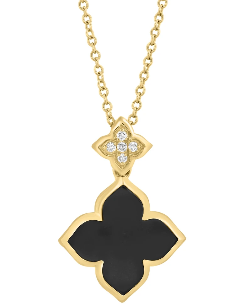 Effy Collection Onyx (13mm) & Diamond (1/20 ct. t.w.) Pendant Necklace in 14k Yellow Gold