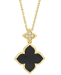 Effy Collection Onyx (13mm) & Diamond (1/20 ct. t.w.) Pendant Necklace in 14k Yellow Gold