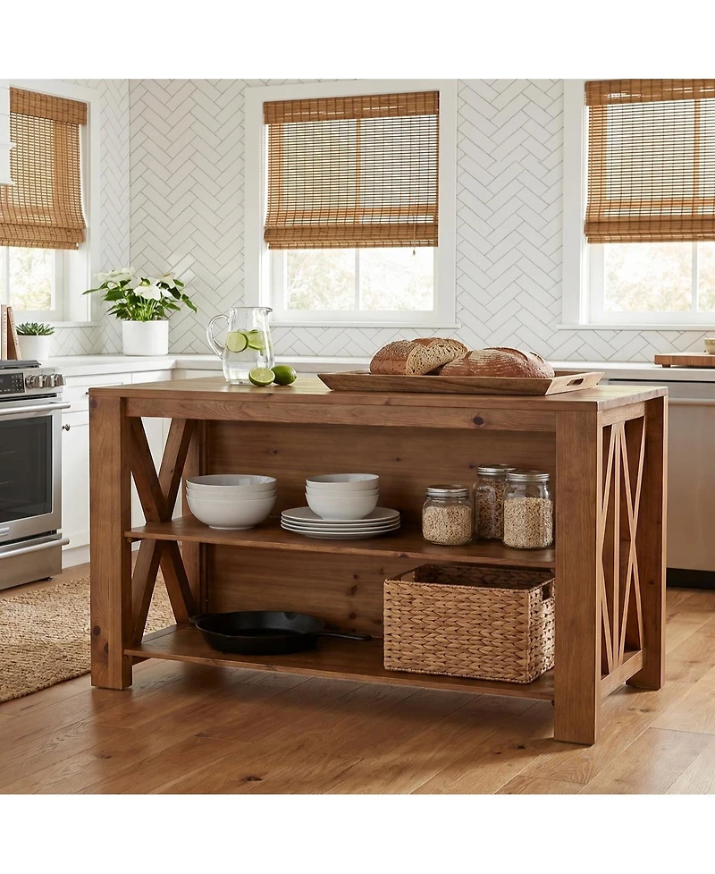 Tribesigns 3-Tier Solid Wood Kitchen Island with Storage Shelves For Kitchen Dining Room