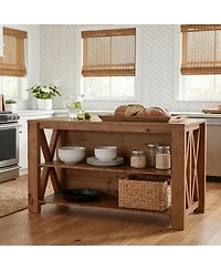 Tribesigns 3-Tier Solid Wood Kitchen Island with Storage Shelves For Kitchen Dining Room