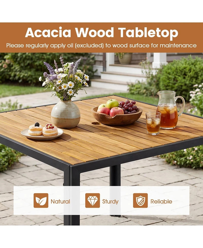 Gymax 36'' Square Outdoor Dining Table for 4 Acacia Wood Patio Table w/ Slatted Top