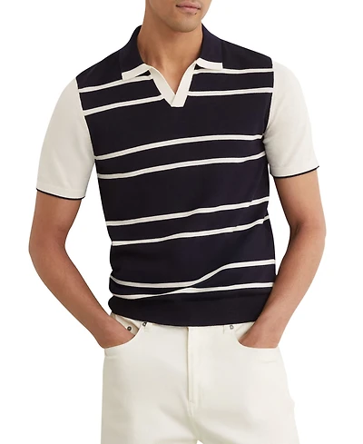 Reiss Men's Miles Open Collar Striped Merino Wool Polo Shirt