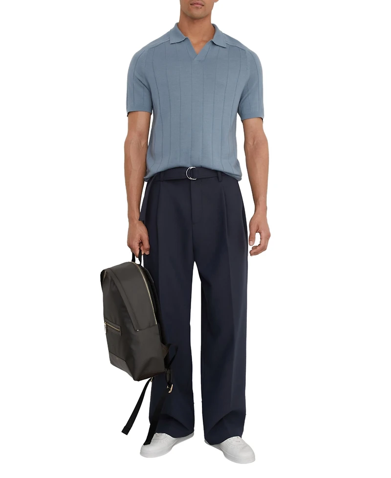 Reiss Men's Chelmsford Open Collar Wide Rib Merino Wool Jumper Polo Shirt