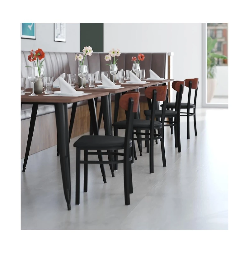 Emma+Oliver Yara Industrial Dining Chair with Rolled Steel Frame and Solid Wood Seat - 500 lbs. Static Weight Capacity