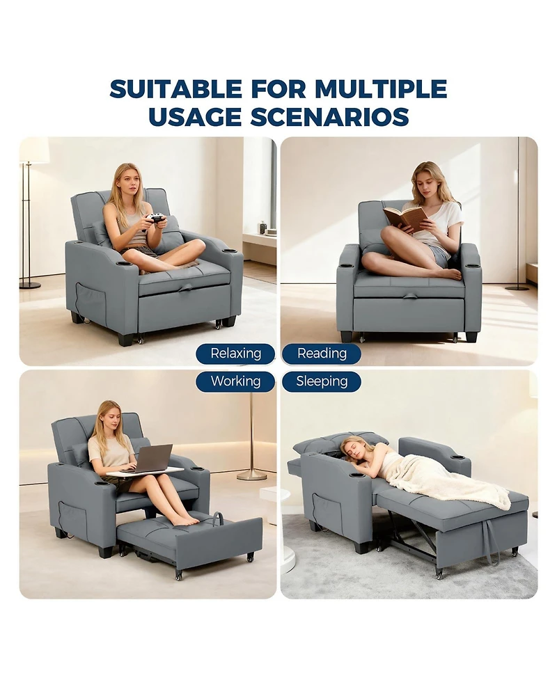 gaomon Convertible Sleeper Sofa Chair, Pull Out Bed, Single Sofa Recliner with Vibration Massage Lumbar Pillow