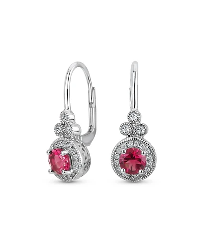 Bling Jewelry Art Deco Style Halo Circle Circlet Solitaire Synthetic Stone Drop Earrings .925 Sterling Silver