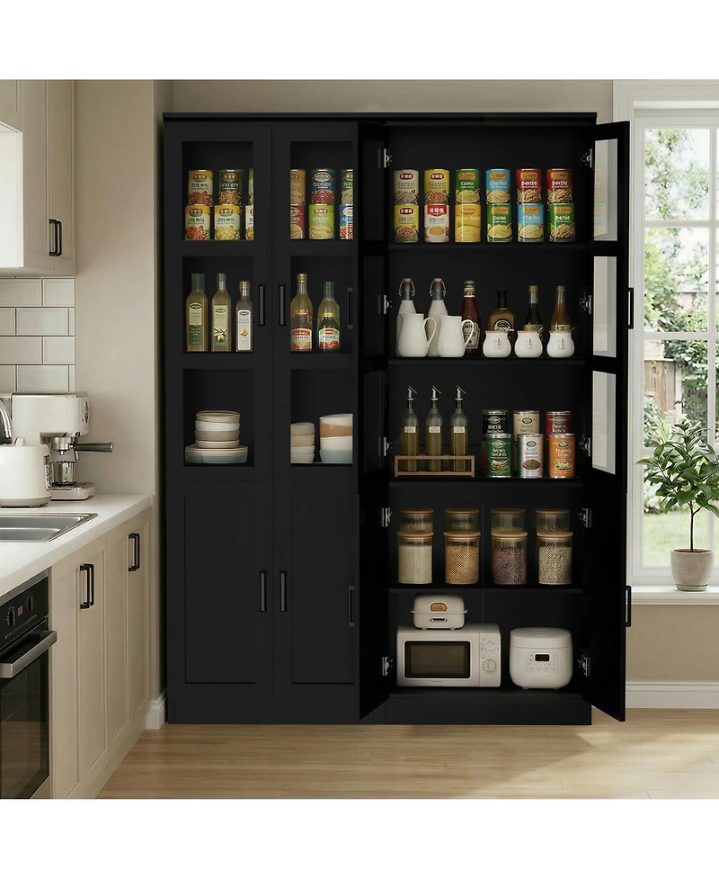 Aheaplus 80'' Tall Kitchen Pantry Cabinet, Display Bookcase with Glass Doors