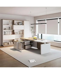logicfox Executive Office Desk Adjustable Height with Drawers Outlet Storage Shelve