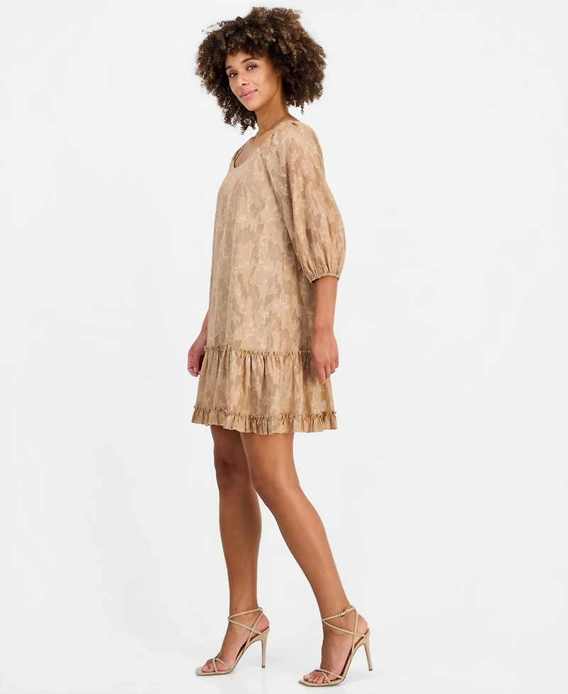 Robbie Bee Women's Floral-Burnout Scoop Neck Ruffle-Hem A-Line Dress
