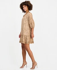 Robbie Bee Women's Floral-Burnout Scoop Neck Ruffle-Hem A-Line Dress