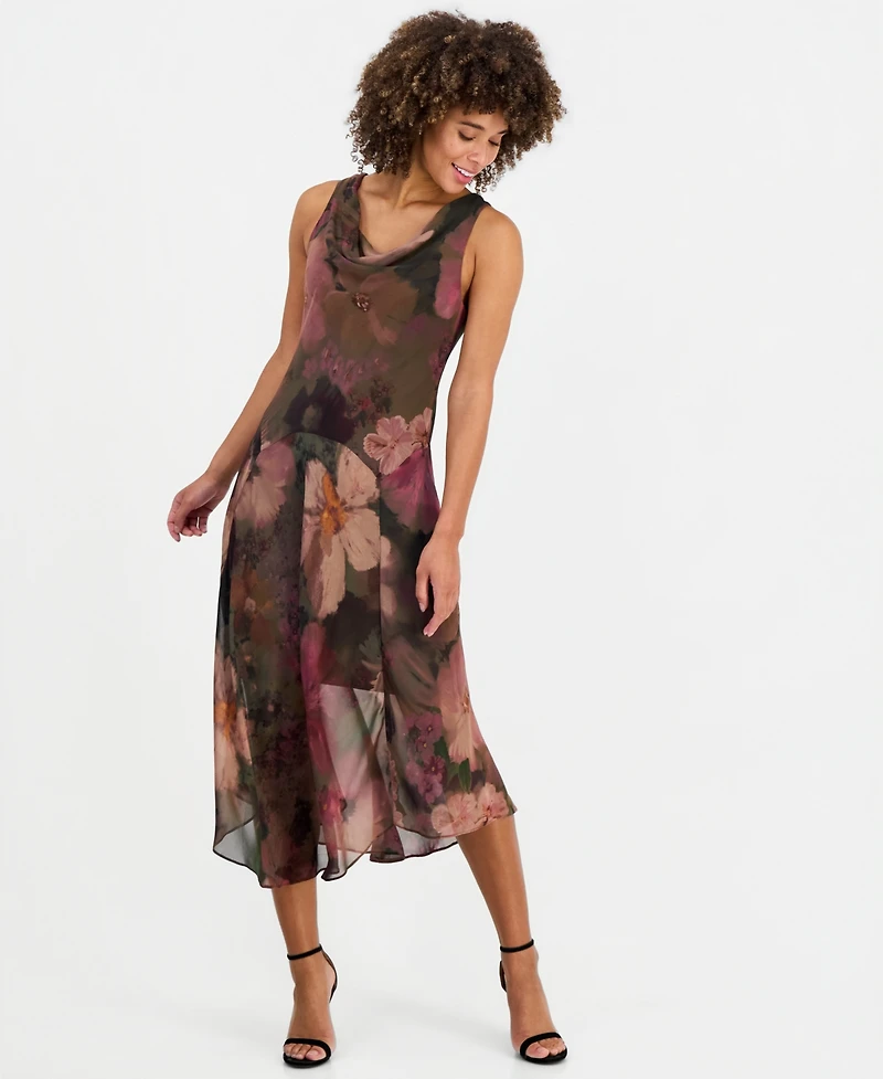 Robbie Bee Women's Cowlneck Sleeveless Midi Dress