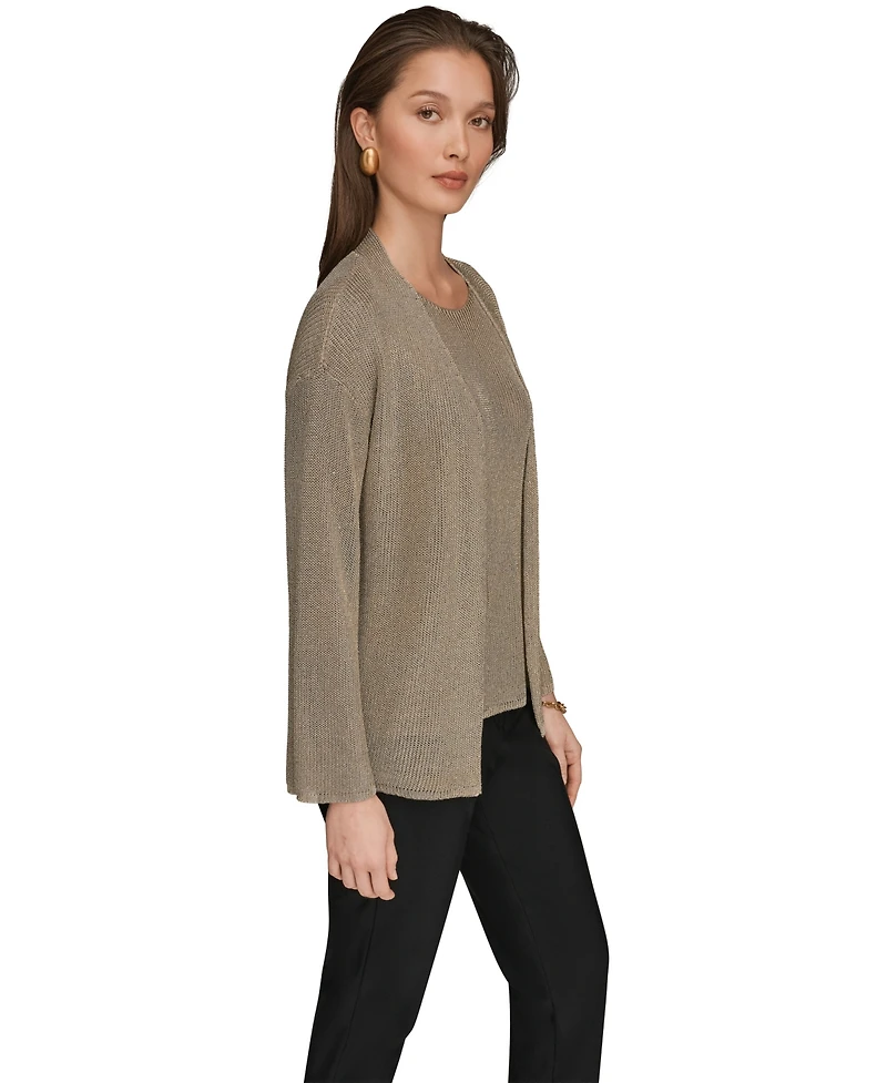 Donna Karan New York Women's Metallic V-Neck Long-Sleeve Cardigan