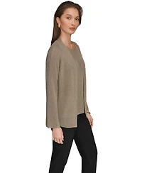 Donna Karan New York Women's Metallic V-Neck Long-Sleeve Cardigan