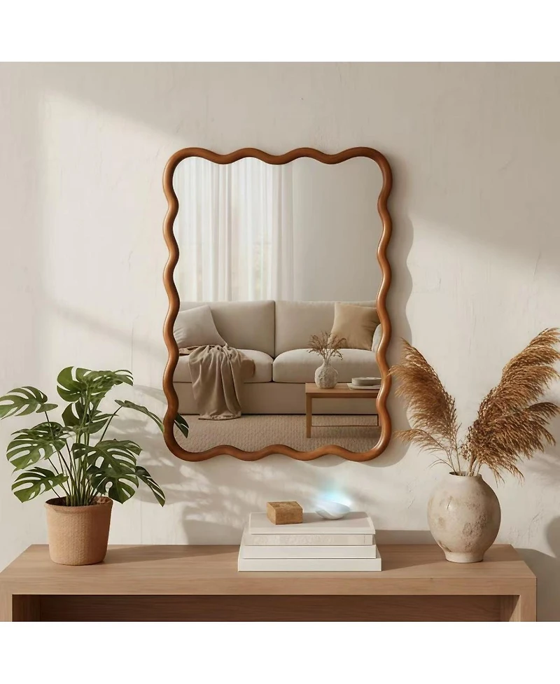 Laoties 30" x 40" Wavy Wall Mirror, Solid Wood Bathroom Vanity Mirror for Bedroom, Entryway and Living Room