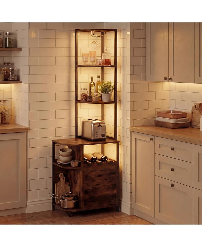 Slickblue 6-Tier Corner Bar Cabinet with Led Lights and Built-In Charging Station