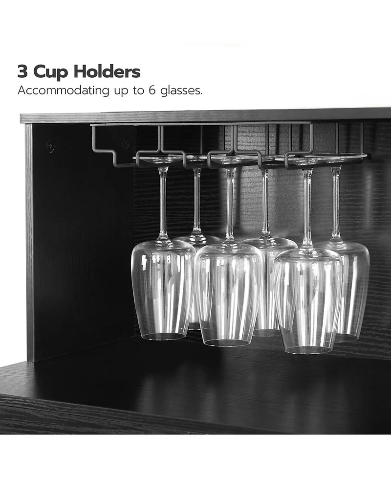 Slickblue Modern Bar Cabinet with Wine Glass Holder, Led Light and Power Outlet