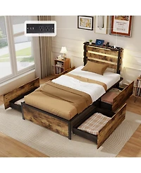 Gouun Bed Frame with Drawers Led Lights and Usb Ports