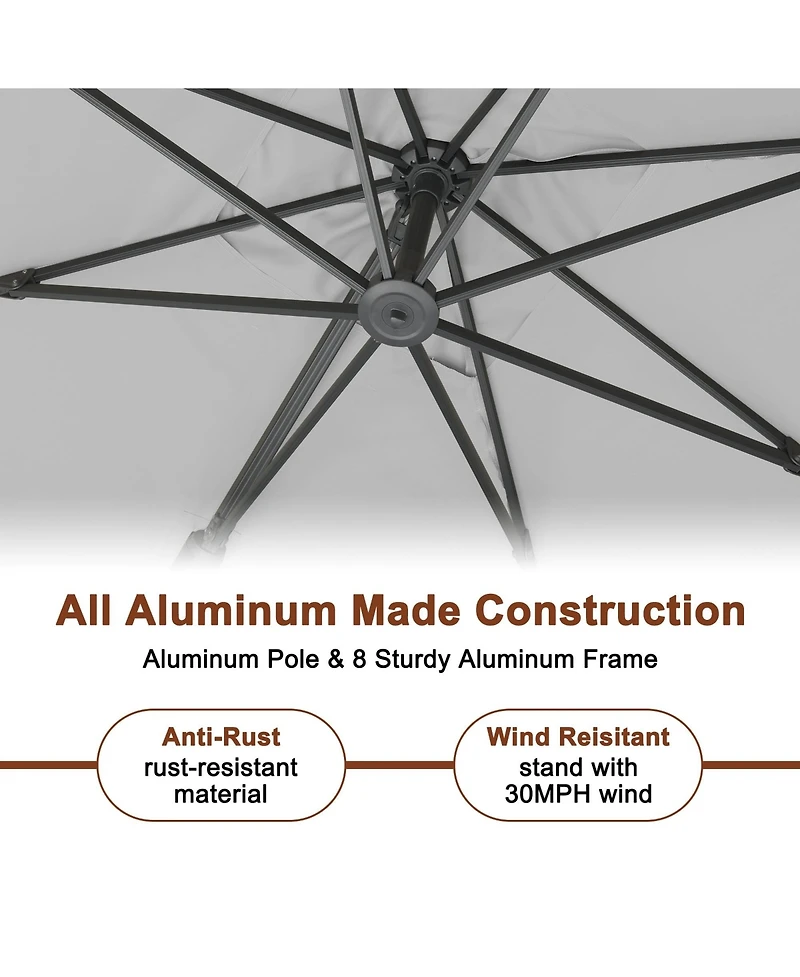 Mondawe 10x13Feet Cantilever Patio Umbrella with Diy Drape Hook and Base