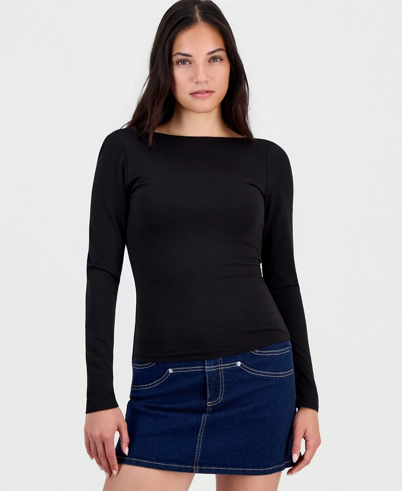 Bar Iii Women's Long-Sleeve Draped-Back Top, Macy's Exclusive