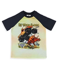 Monster Jam Boys' 4-20 El Toro Loco Crazy Bull Truck Kids 2PC Pajama Set Raglan Short Sleeve Shirt Shorts