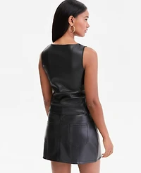 Bar Iii Women's Faux-Leather Scoop-Neck Button-Front Vest, Macy's Exclusive