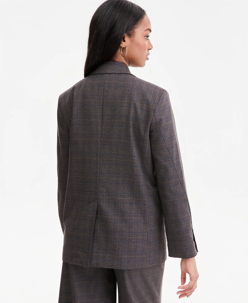 Bar Iii Women's Plaid Peak-Lapel Double-Breasted Blazer, Macy's Exclusive