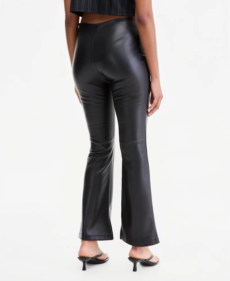 Bar Iii Women's High-Rise Faux Leather Flare-Leg Ankle Pants, Macy's Exclusive