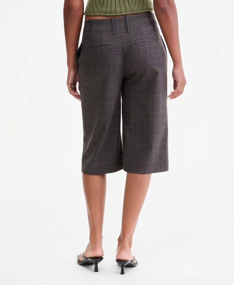 Bar Iii Women's Plaid High-Rise Knee-Length Shorts, Macy's Exclusive
