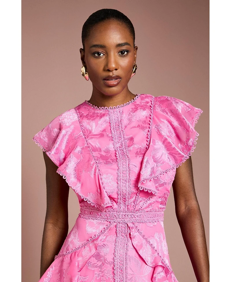 Coast Women's Satin Ruffle Jacquard Midi Dress
